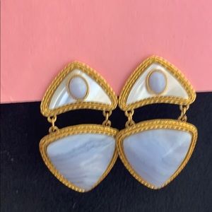 Vintage blue pearlized clip on dangling earrings